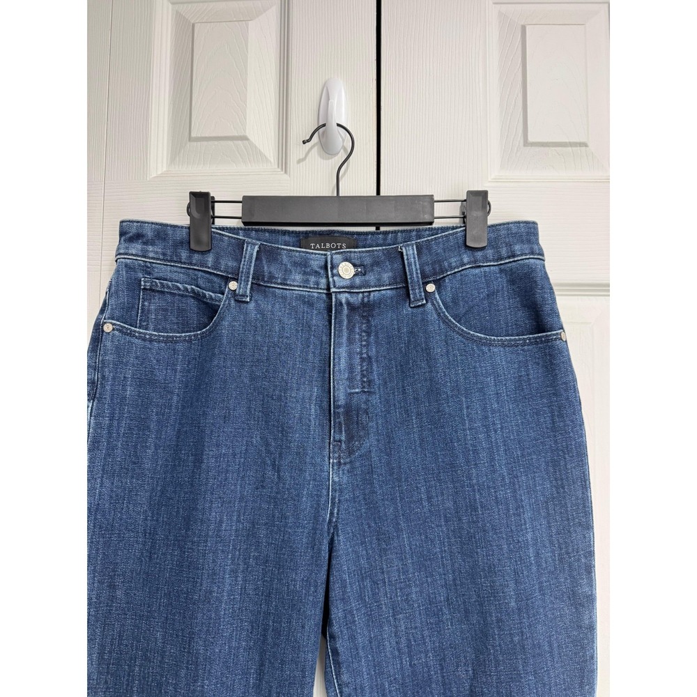 Talbots Straight Leg Plaid Cuff Jeans Women's 10 Blue Denim Wash Zip Fly Stretch - Picture 2 of 8